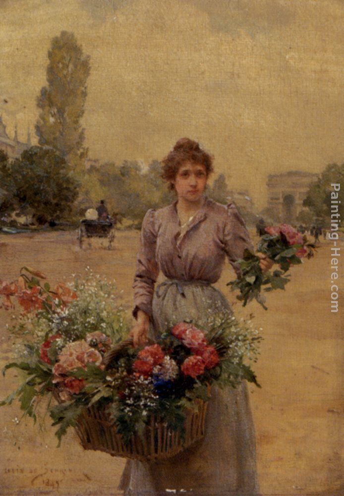 A Flower Seller Near The Arc De Triomphe painting - Louis Marie de Schryver A Flower Seller Near The Arc De Triomphe art painting